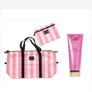 Victoria's Secret Pink Striped Tote Set with Lotion